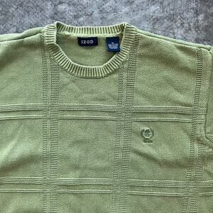 IZOD Sage Green Textured Grid Crewneck Sweater XL Cotton Grandpacore